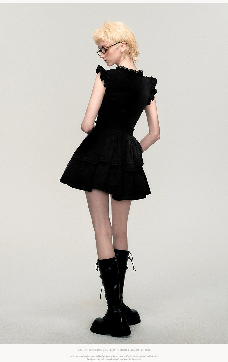 French Girly Frill Short Length Dress