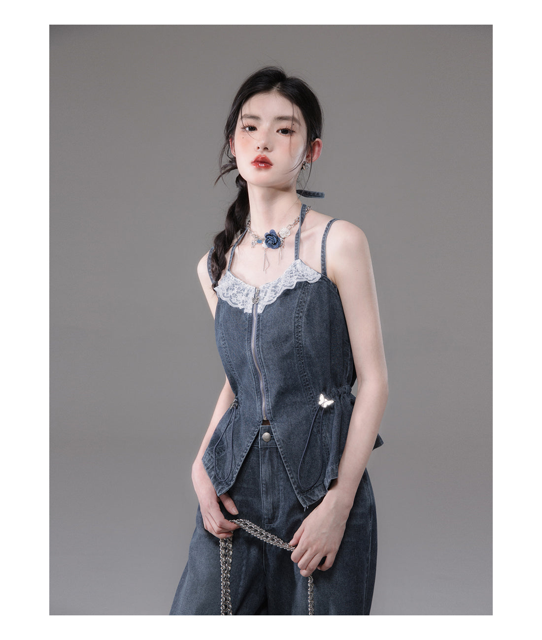 Double strap slimming denim set