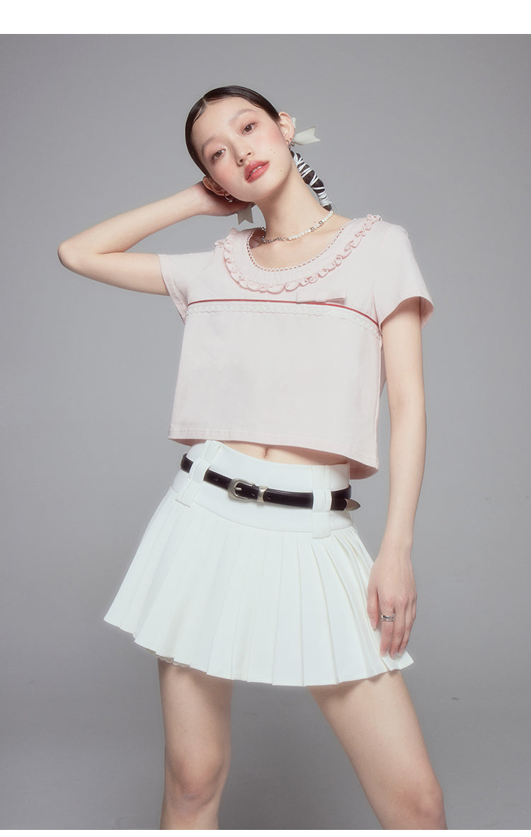 High Waist Slim Pleated Short Length Skirt