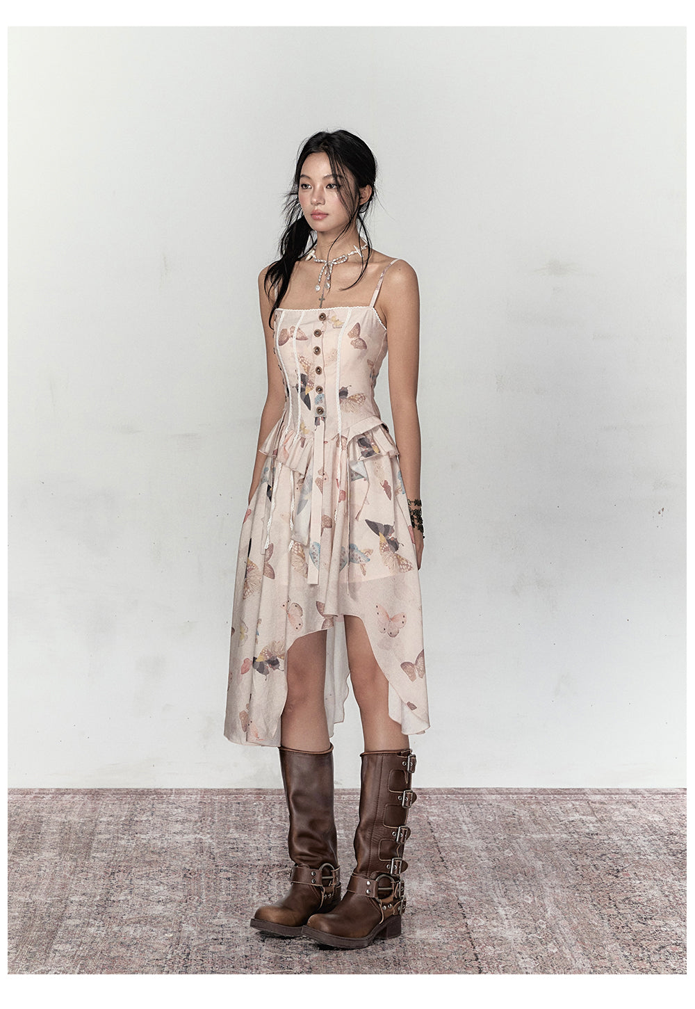 Butterfly Print Irregular Dress