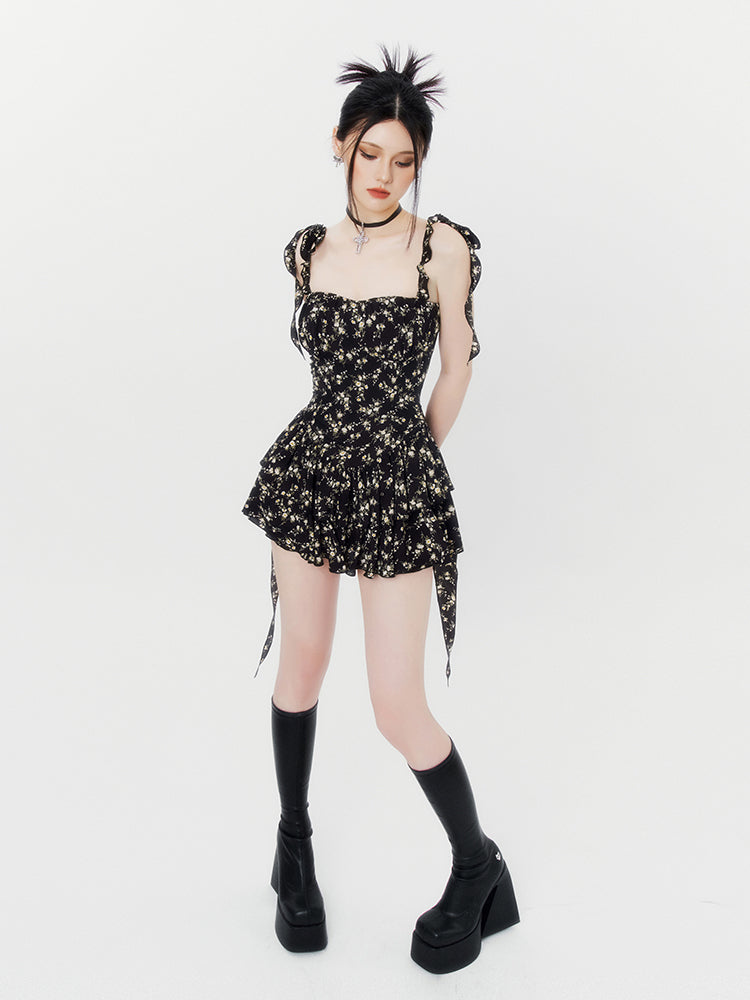 Floral Suspender Dress with Leggings