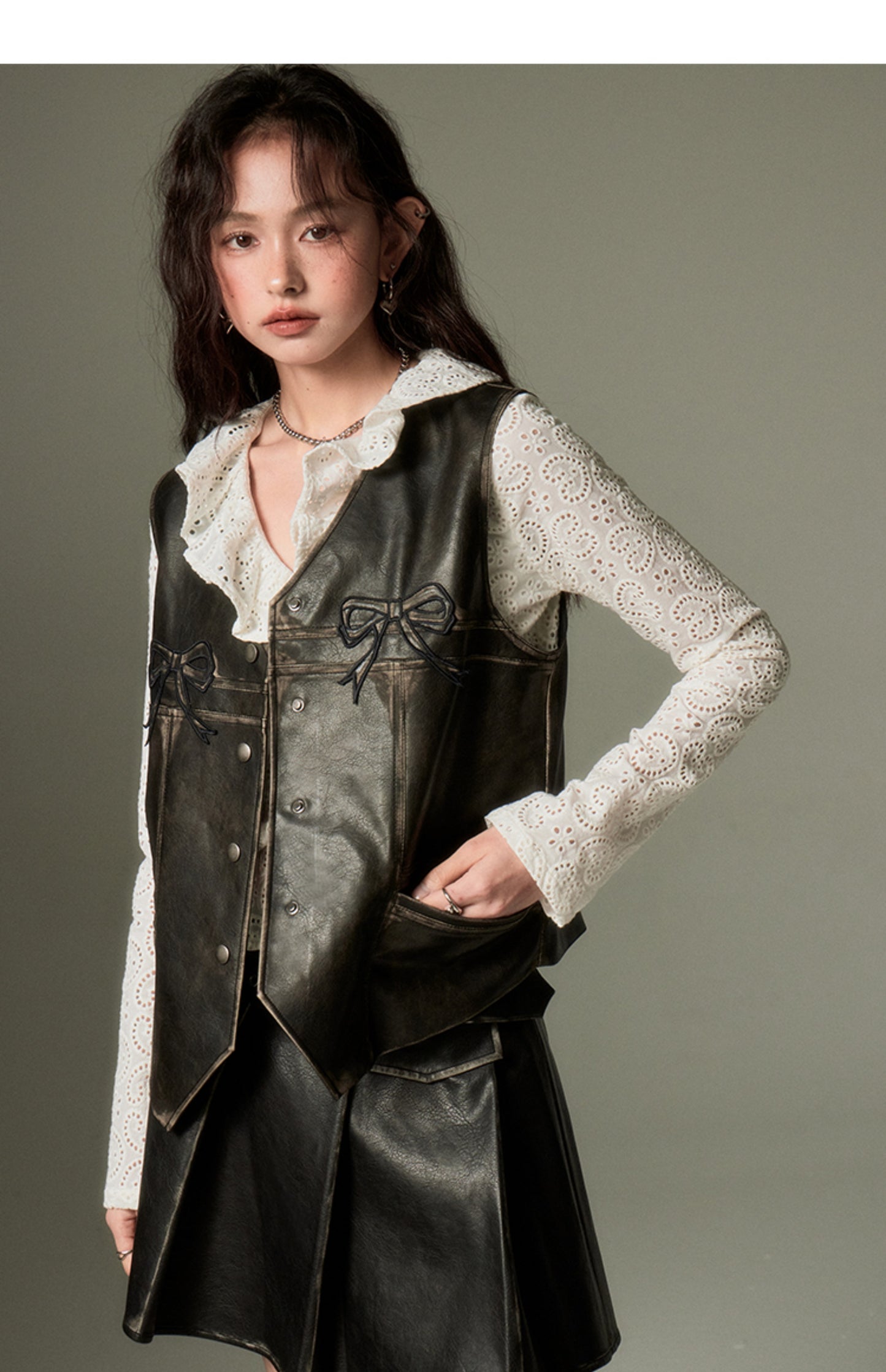 Retro Black Leather Vest Jacket