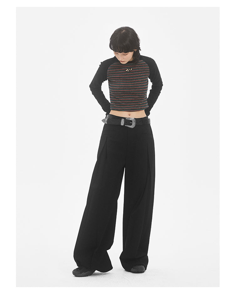 Loose Straight Pleated Suit Pants