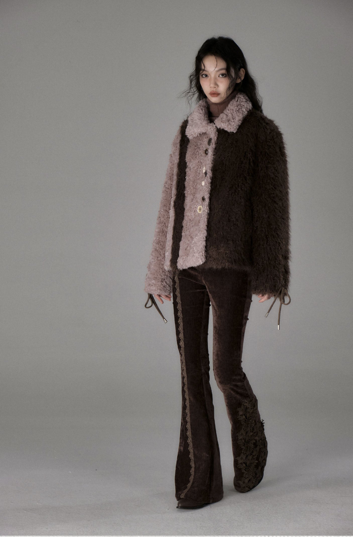 pink brown plush fur jacket