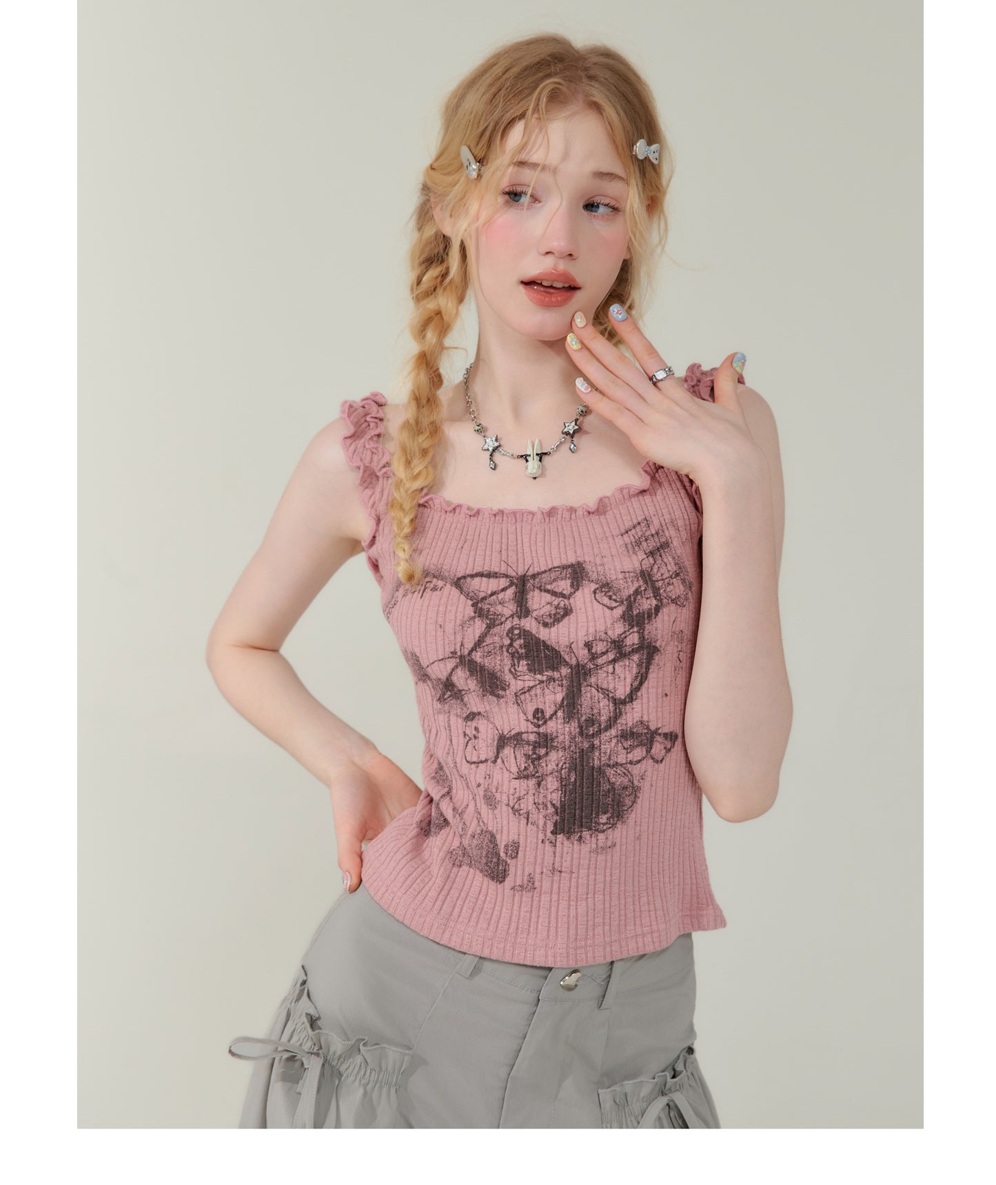 Butterfly Print Sleeveless Shirt