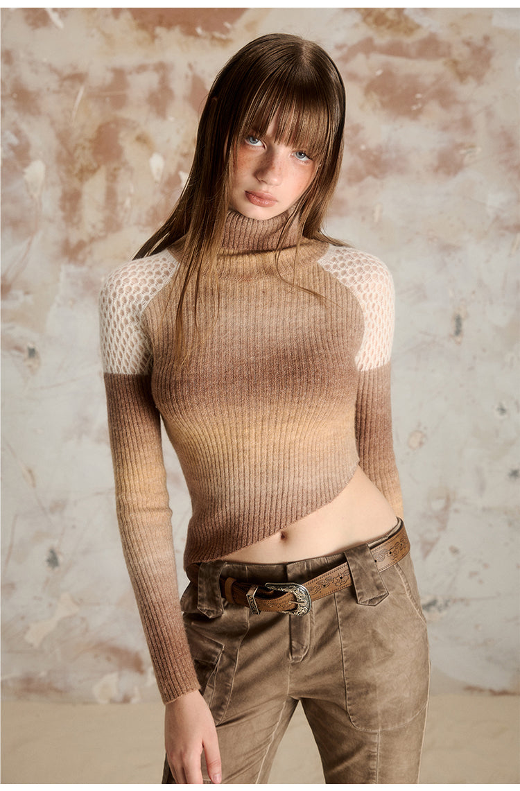 Sexy shoulder gradient turtleneck sweater