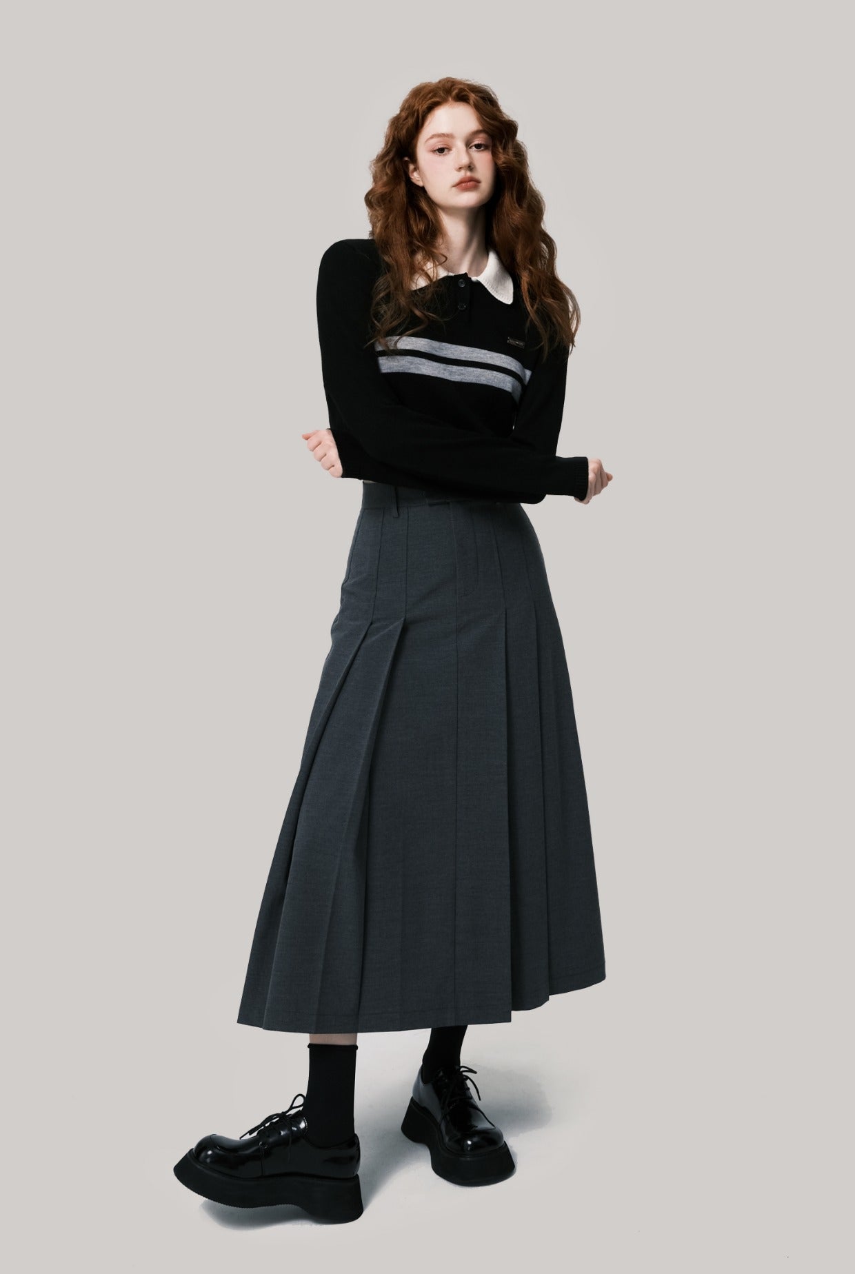 Pleated Long Length Skirt