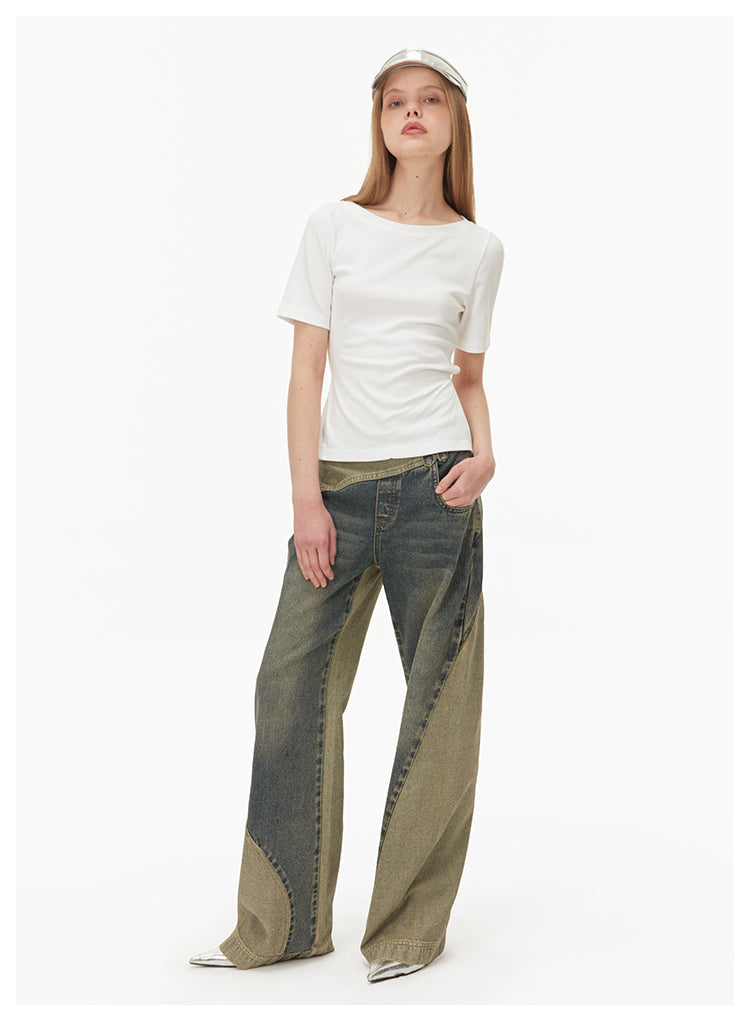 Reconstructed Retro Slim Straight Denim Pants