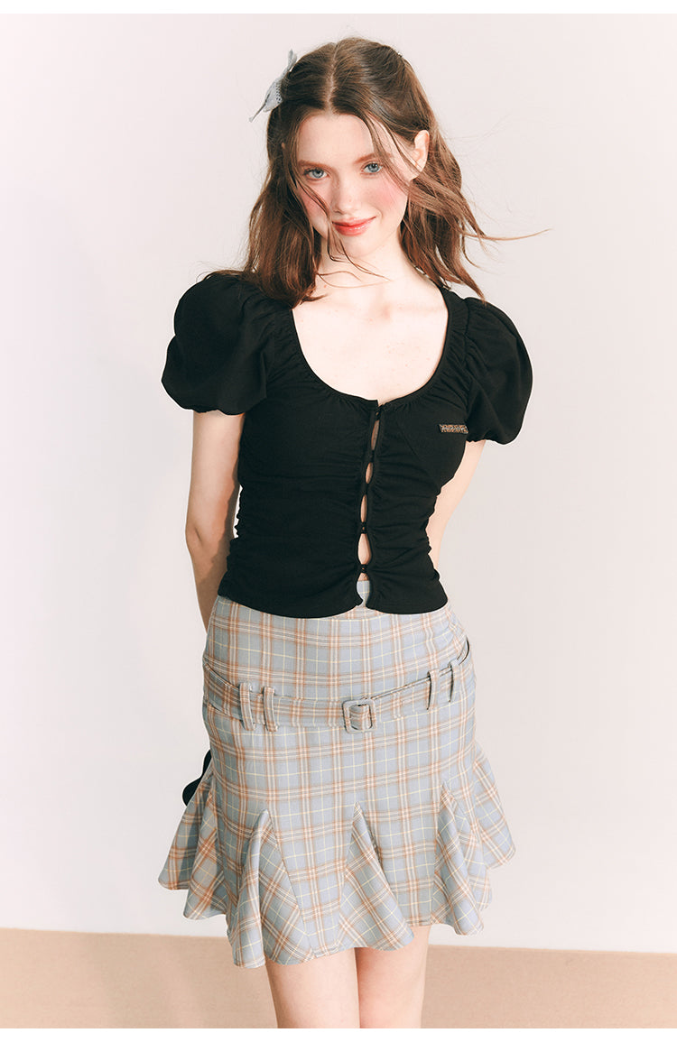 Plaid Slim Short  Length Skirt