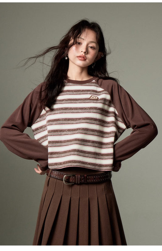 Round Neck Retro Stripe Long Sleeve T-Shirt