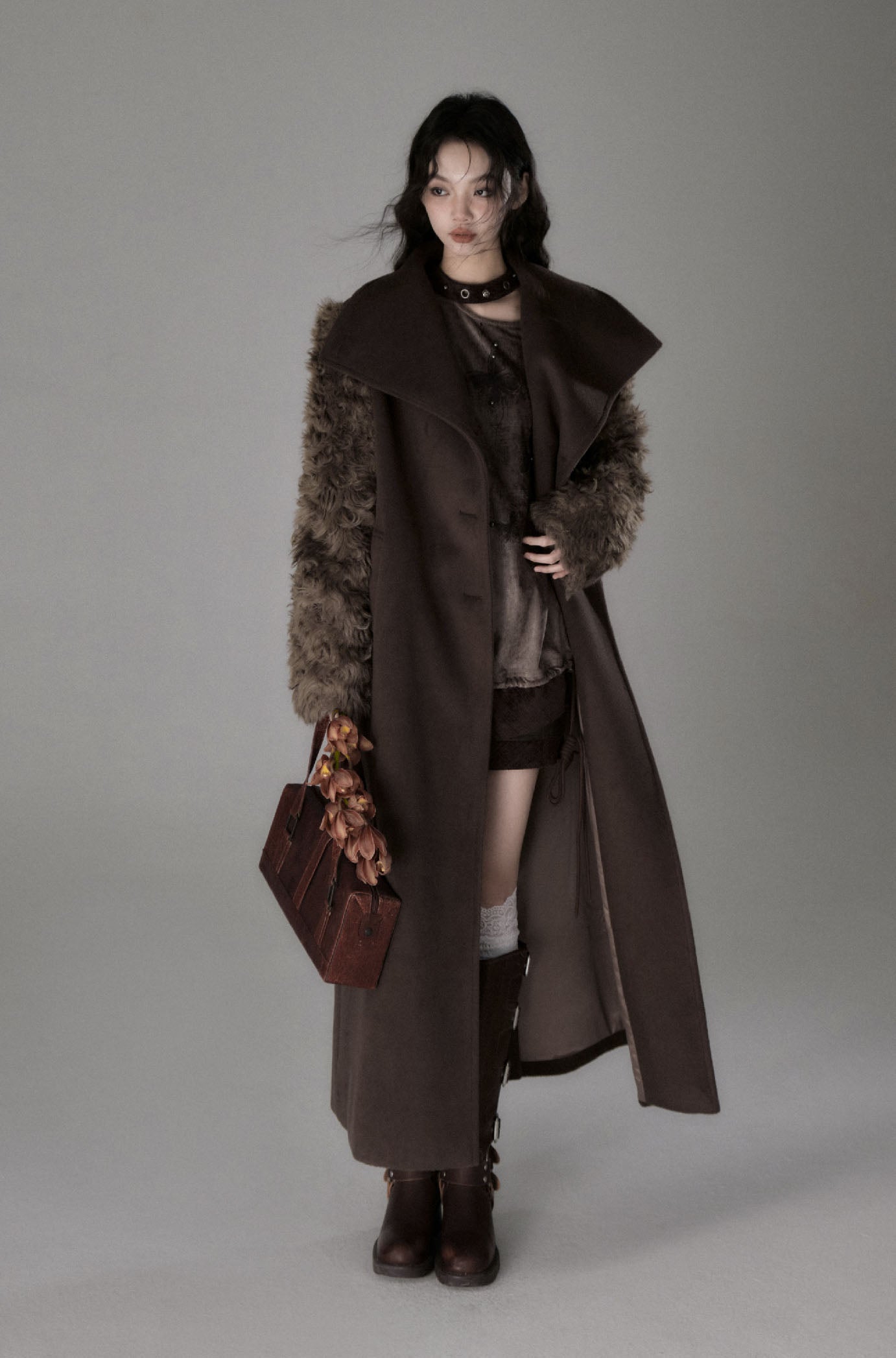 plush splice wool coat