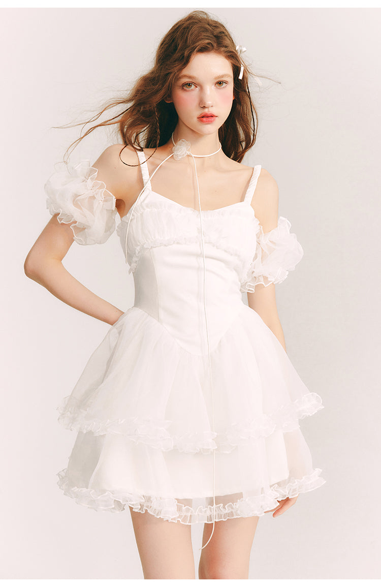 Frill Suspender Puff Skirt Short Dress