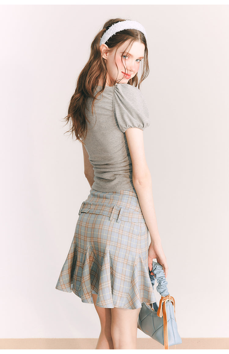 Plaid Slim Short  Length Skirt