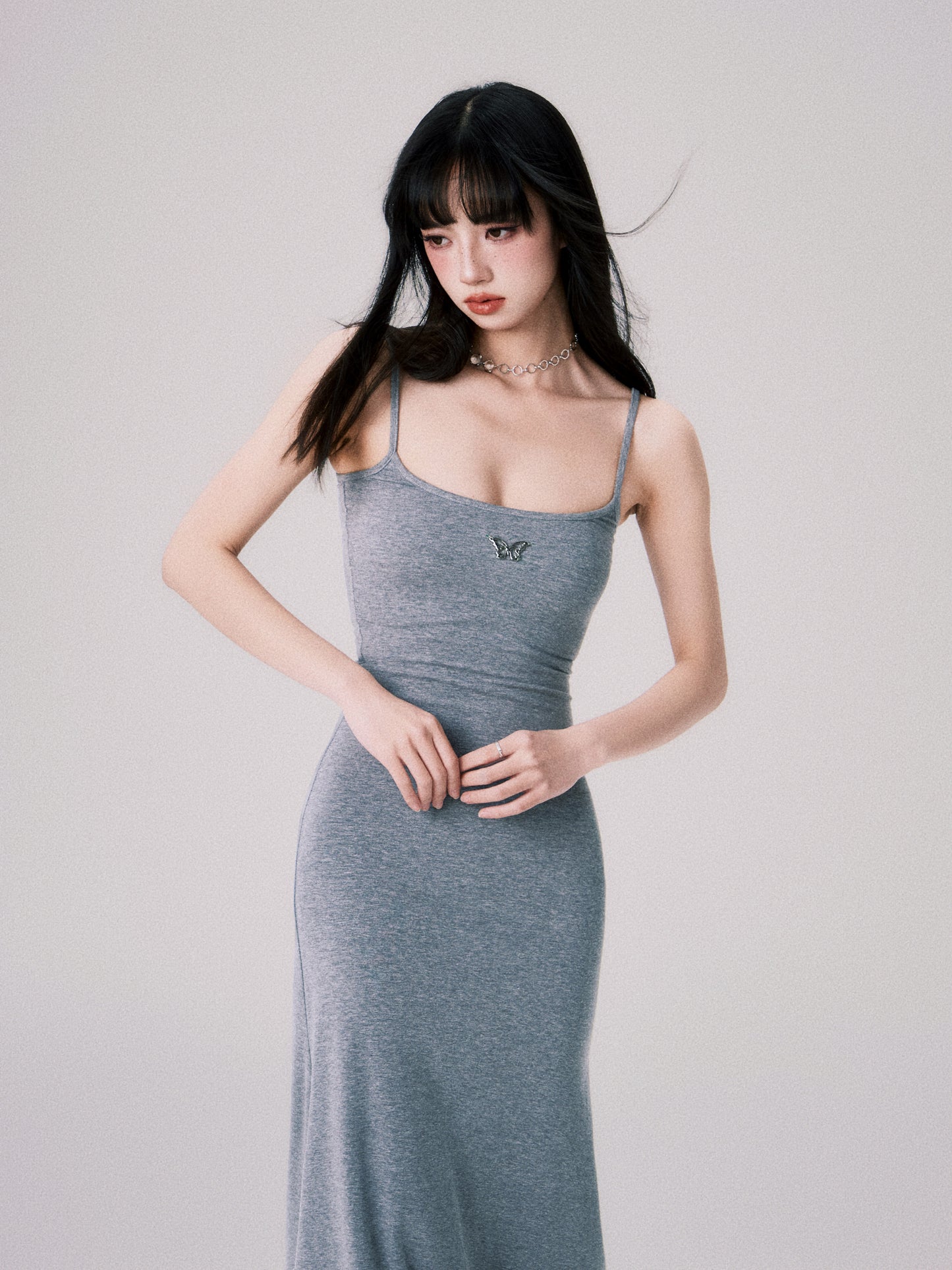 Slim fit knit suspender square neck dress