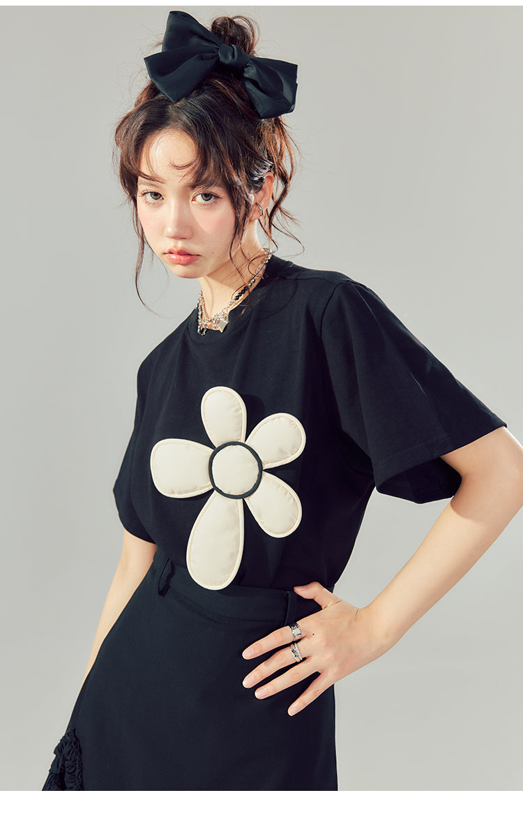 Flower Design Cotton T-Shirt