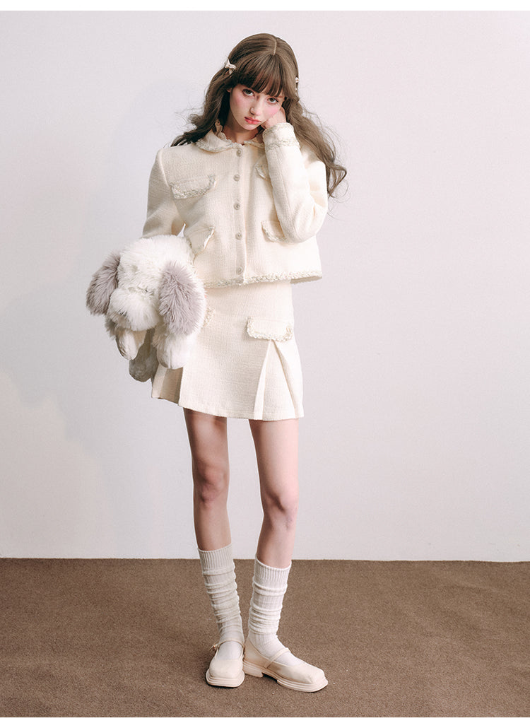 Soft lamb-like jacket and skirt