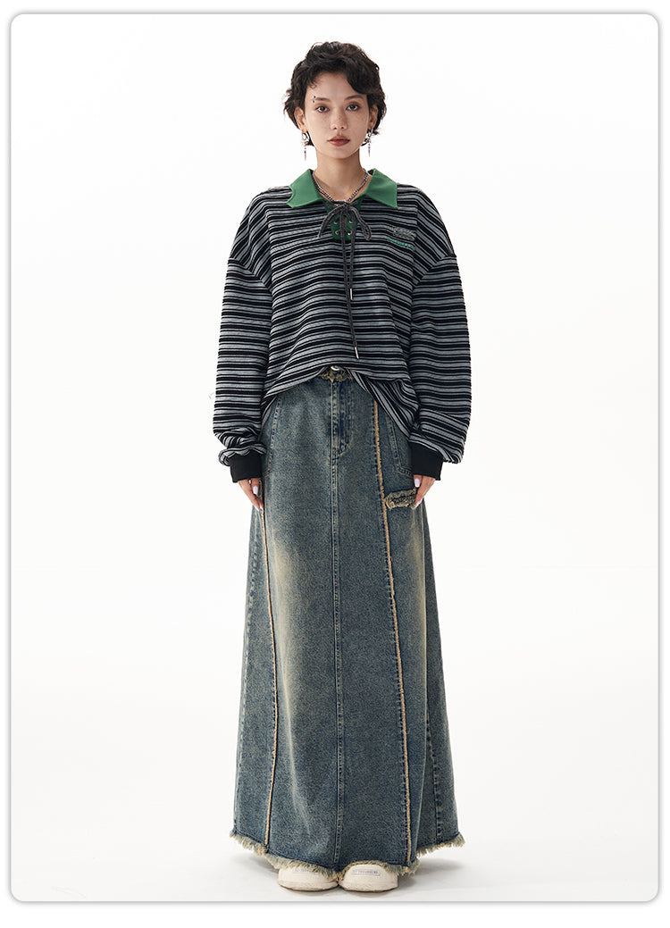 Washed Denim Long Skirt