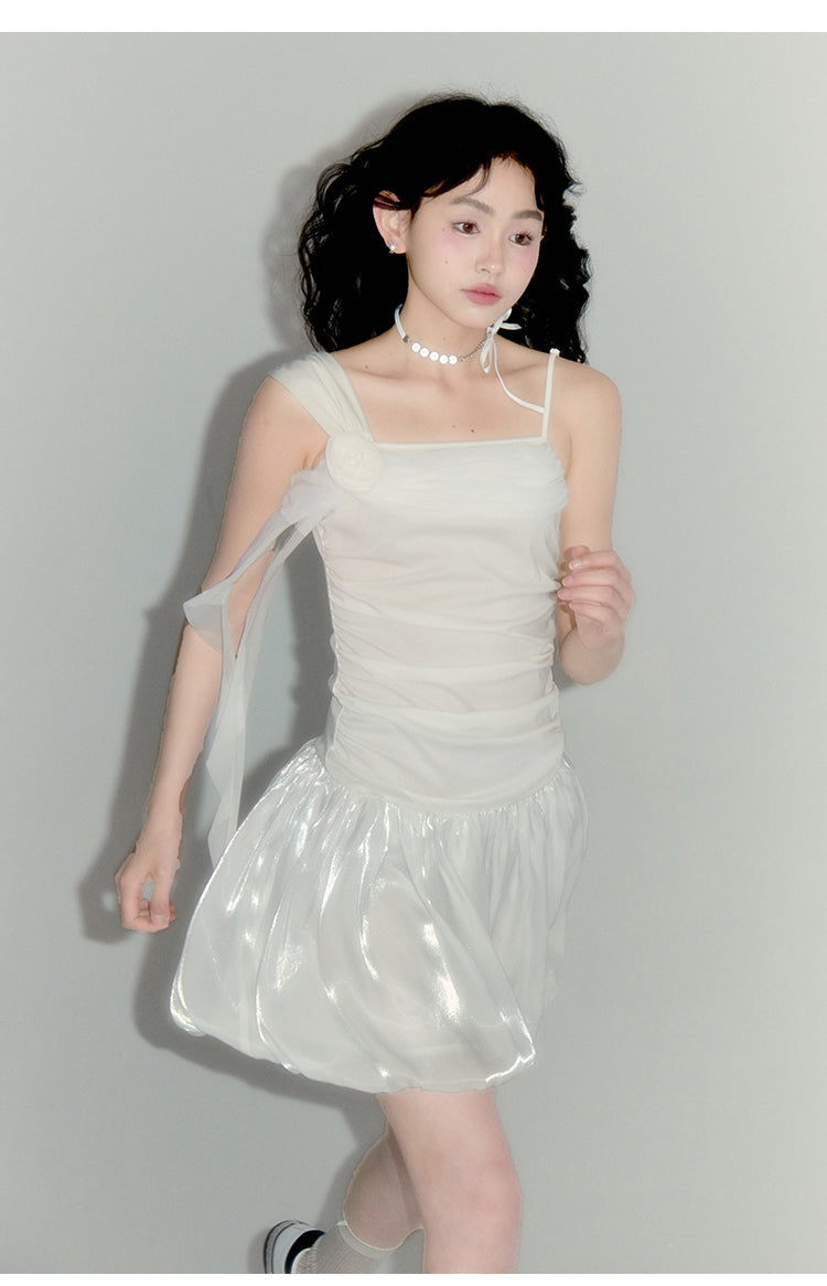 Satin Short Sleeve Suspender Dress