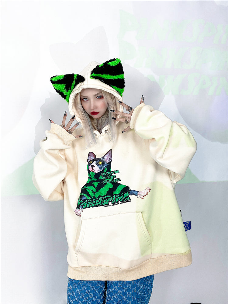 Loose fit cat ear print t-shirt