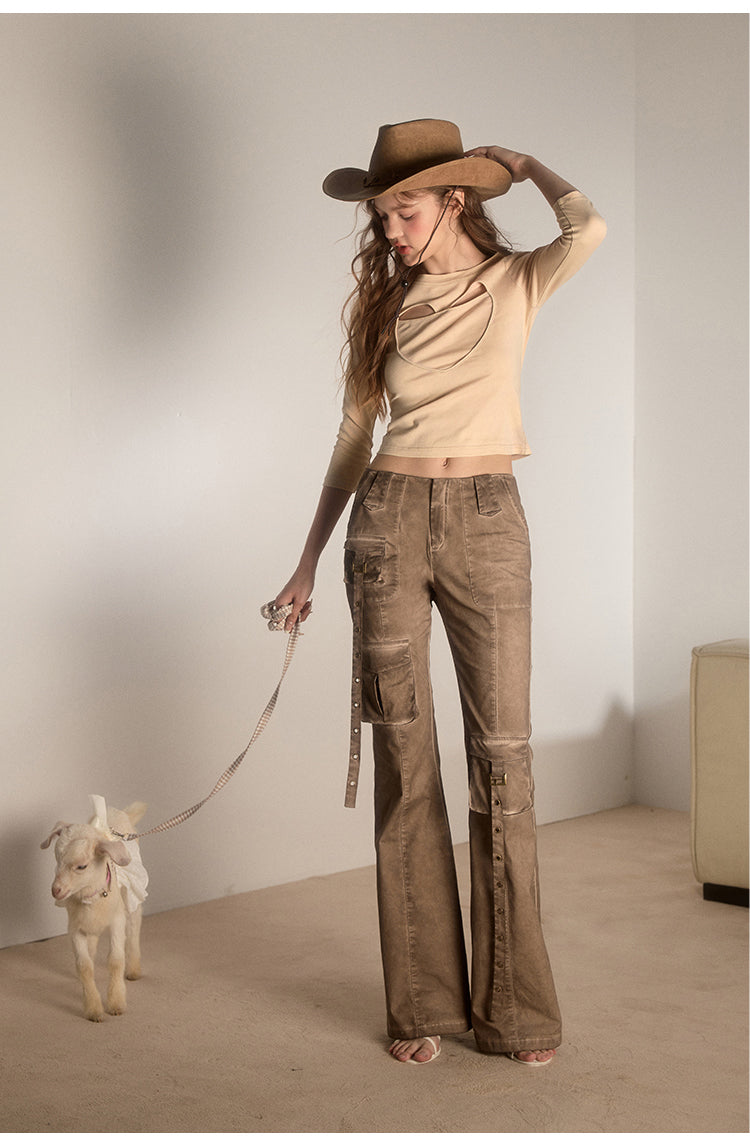 Flare Wash Overall Wide Leg Pants