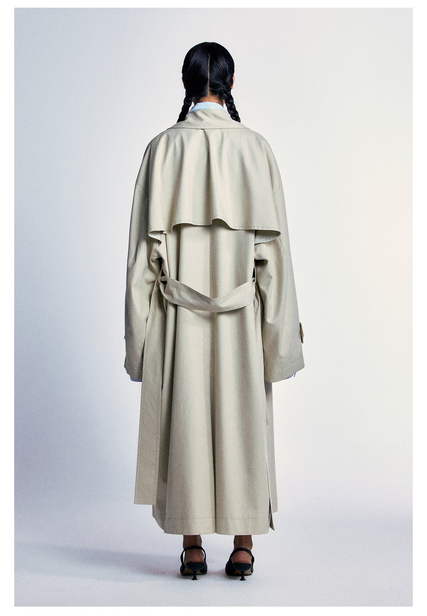 Oversized long length wide sleeve trench coat