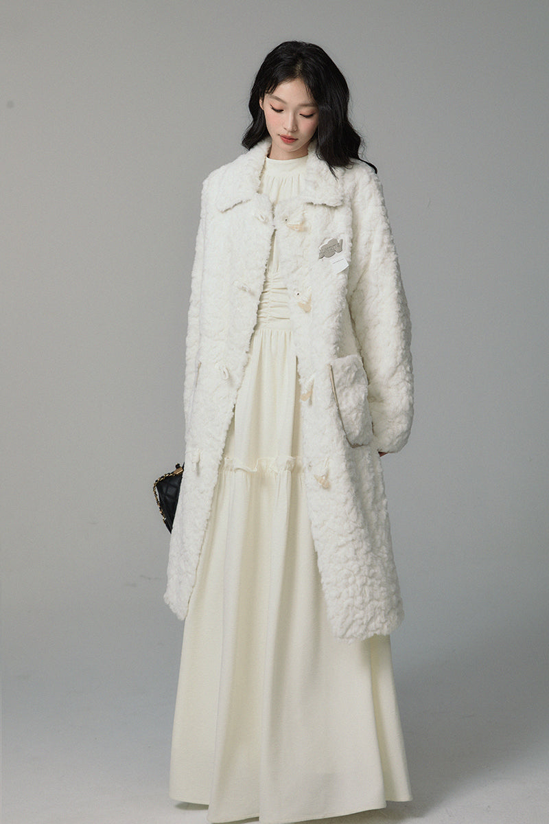 lamb velvet horn button fur coat