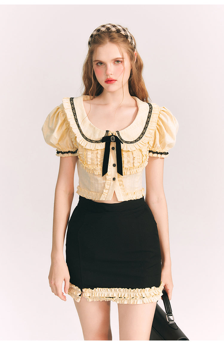 Jacquard Slim Short Length Shirt & Frill Slim Short Skirt Setup