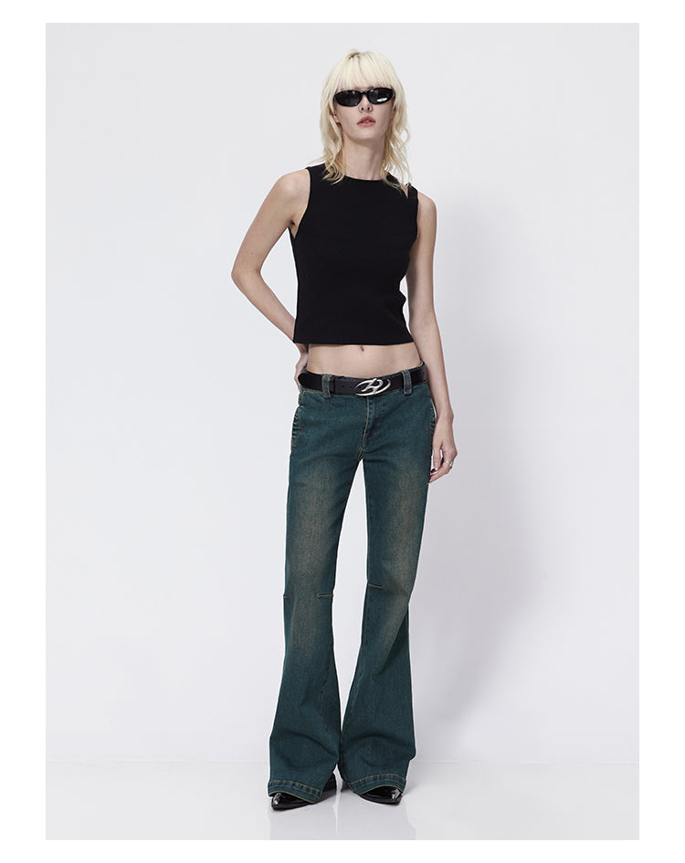 Slim straight retro flare denim pants