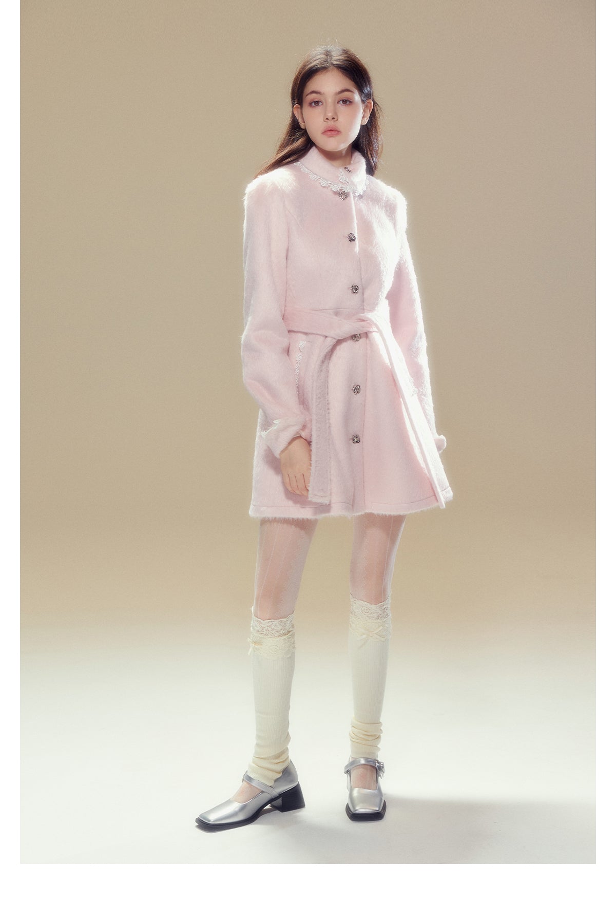 Girly Frill Short Length Wool Coat