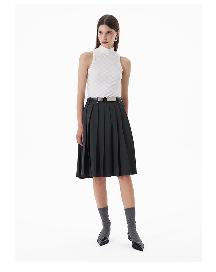 Gray A-line pleated skirt