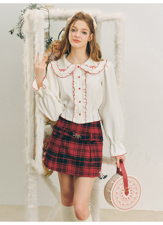 red velvet ribbon lace bubble shirt