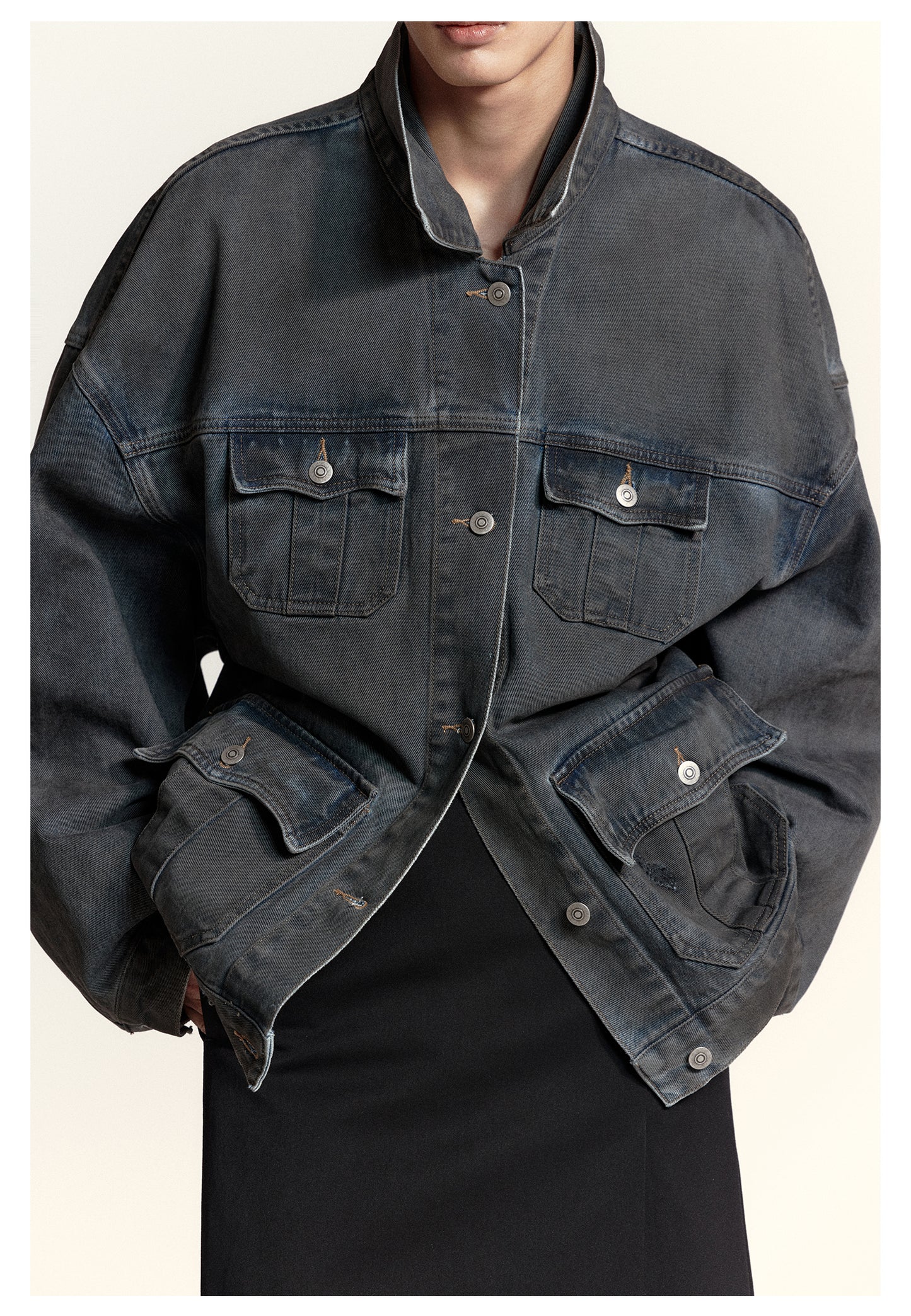 Oversized Washed Damaged Denim Jacket