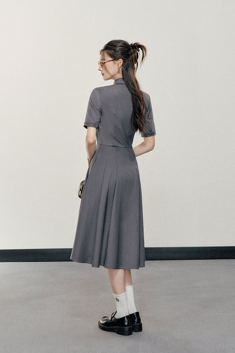 Pleated Polo Collar Dress