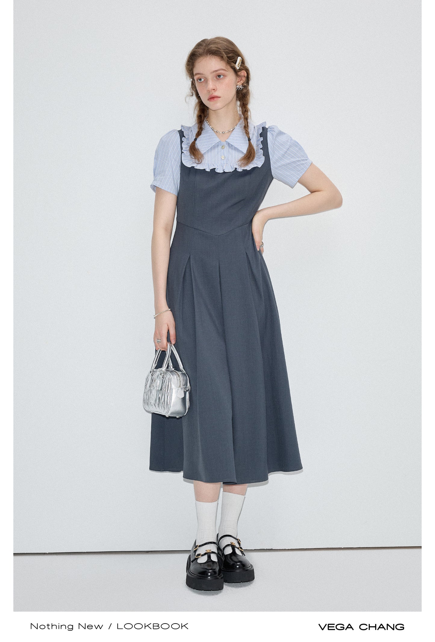 Faux Two Piece Square Collar Dress