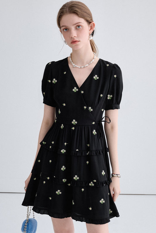 Embroidered Little Black Dress