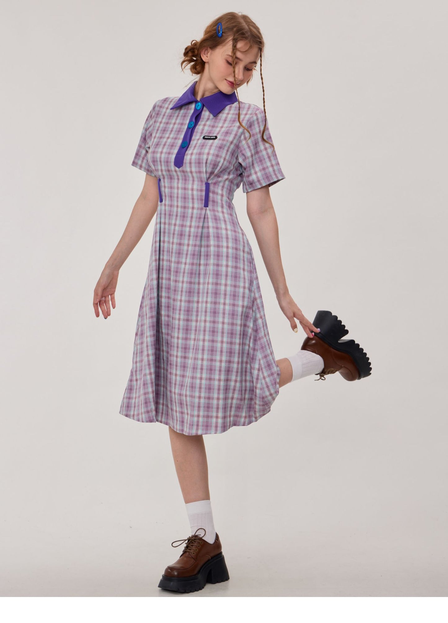 Polo Collar Plaid Dress