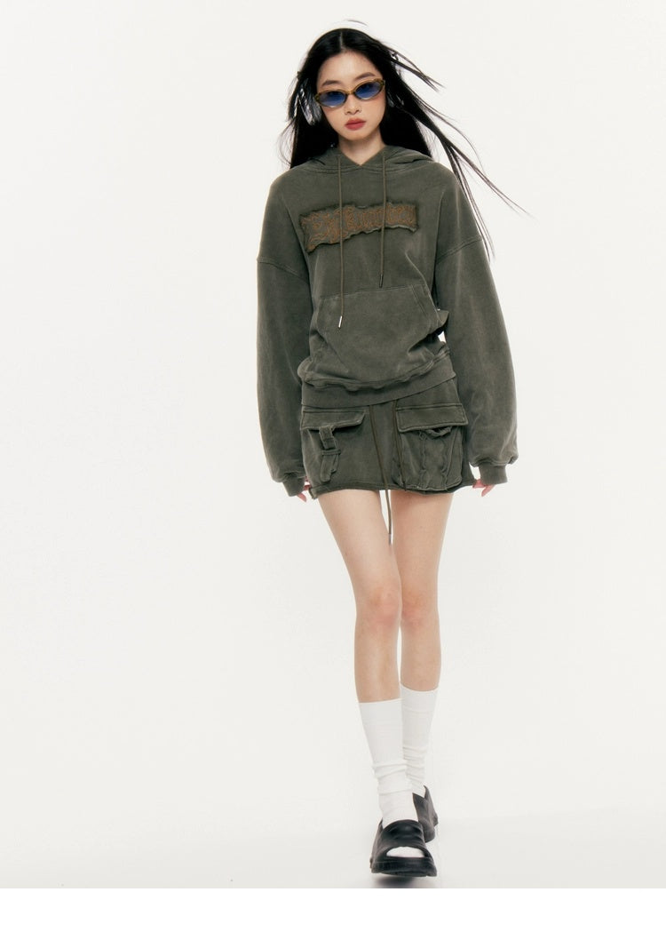 Military Green Sweatshirt Loose Sweatshirt Setup