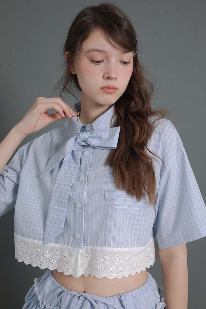 Original design lace striped shirt