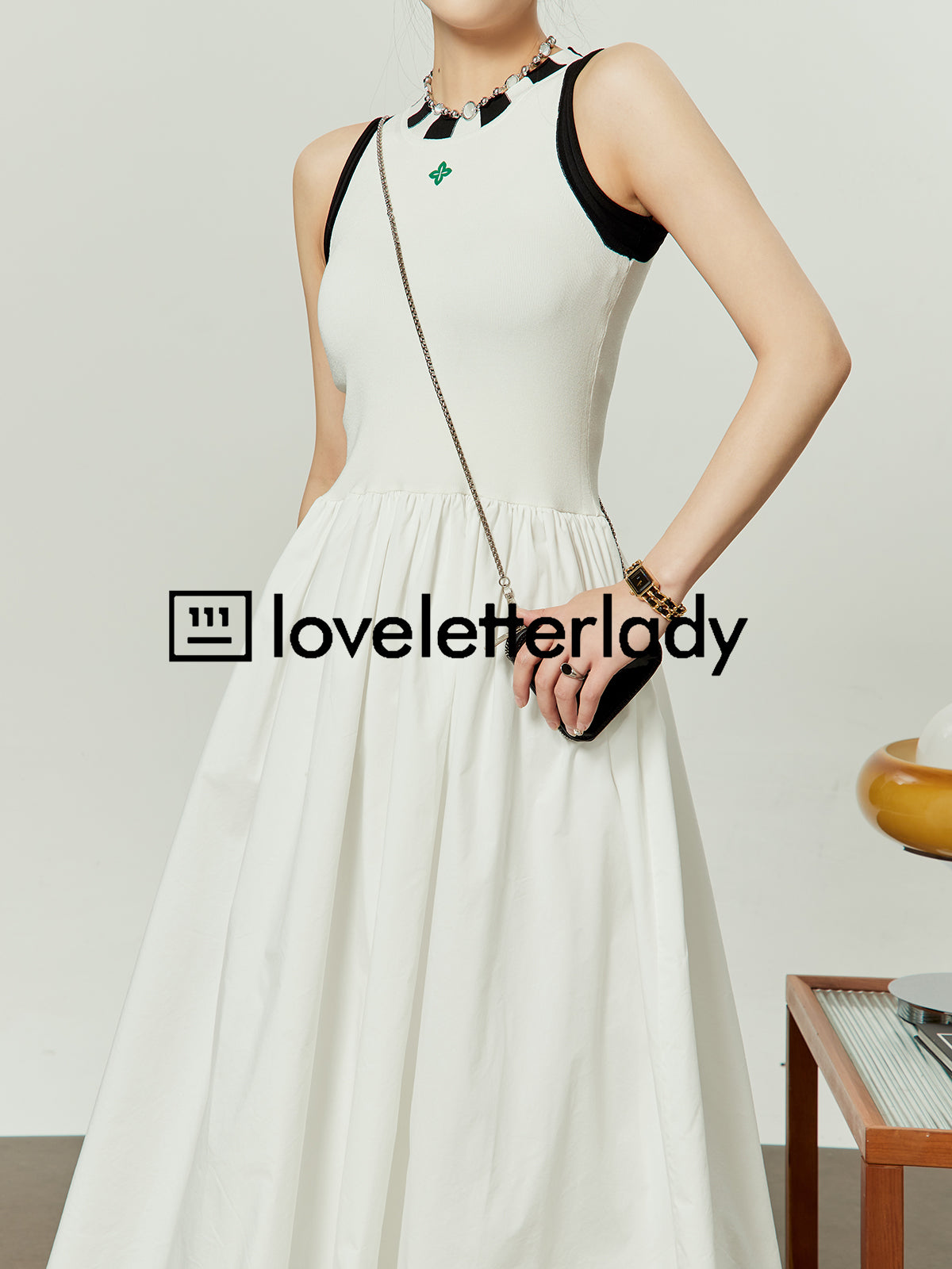 Contrast Embroidery Dress