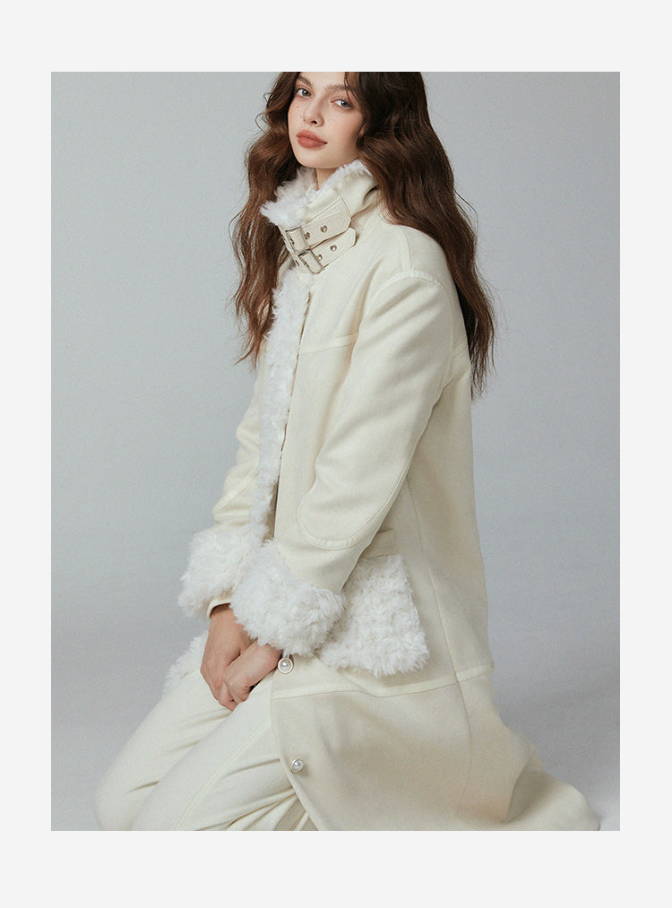 mid length thick cotton white coat