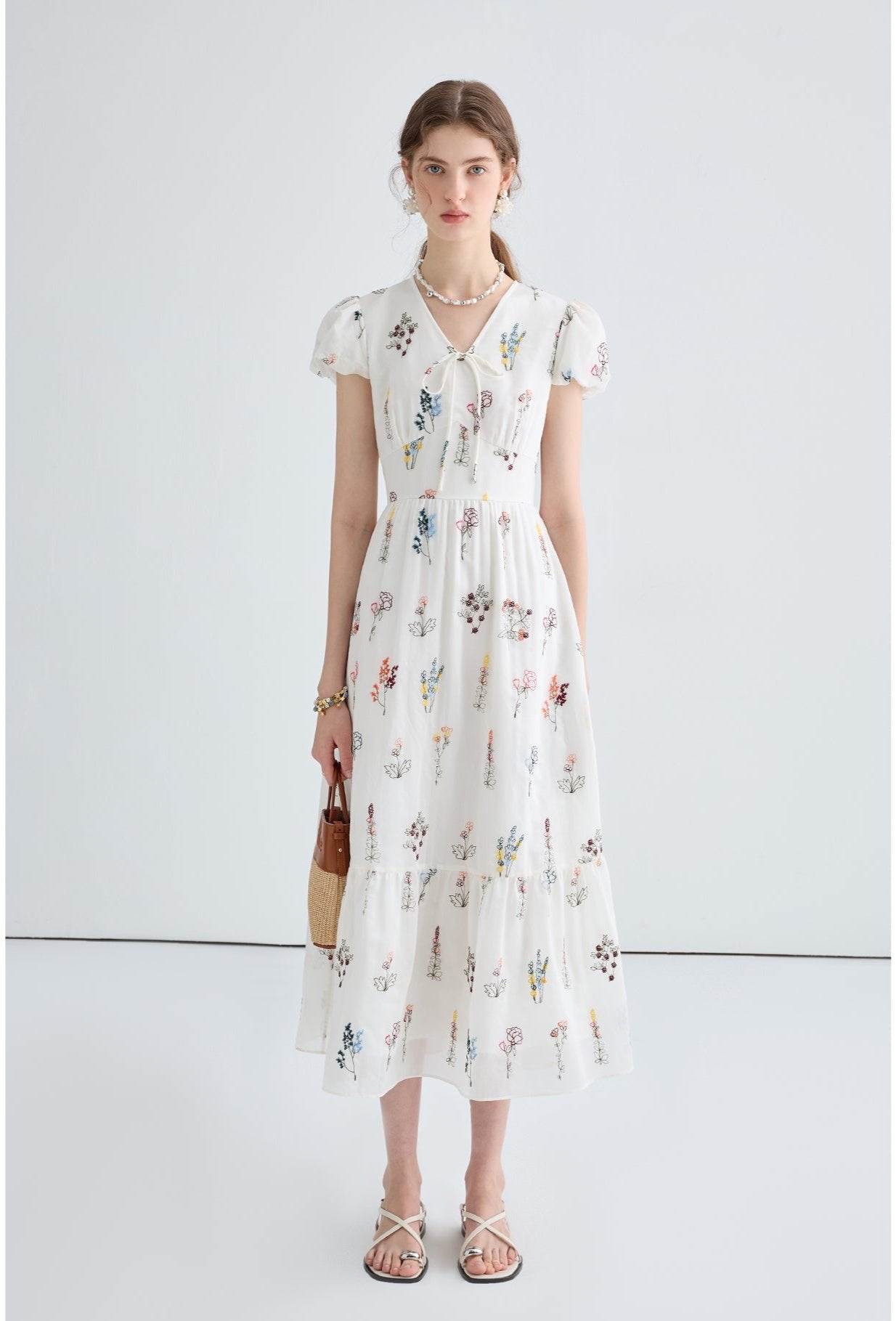 Puff Sleeve Floral Pattern Dress