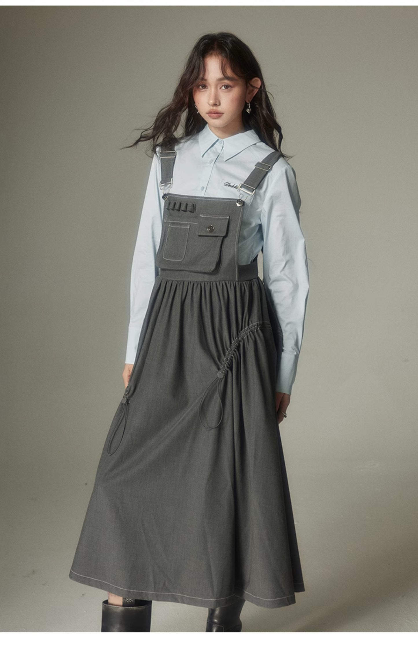 College Style Gray Suspender Skirt