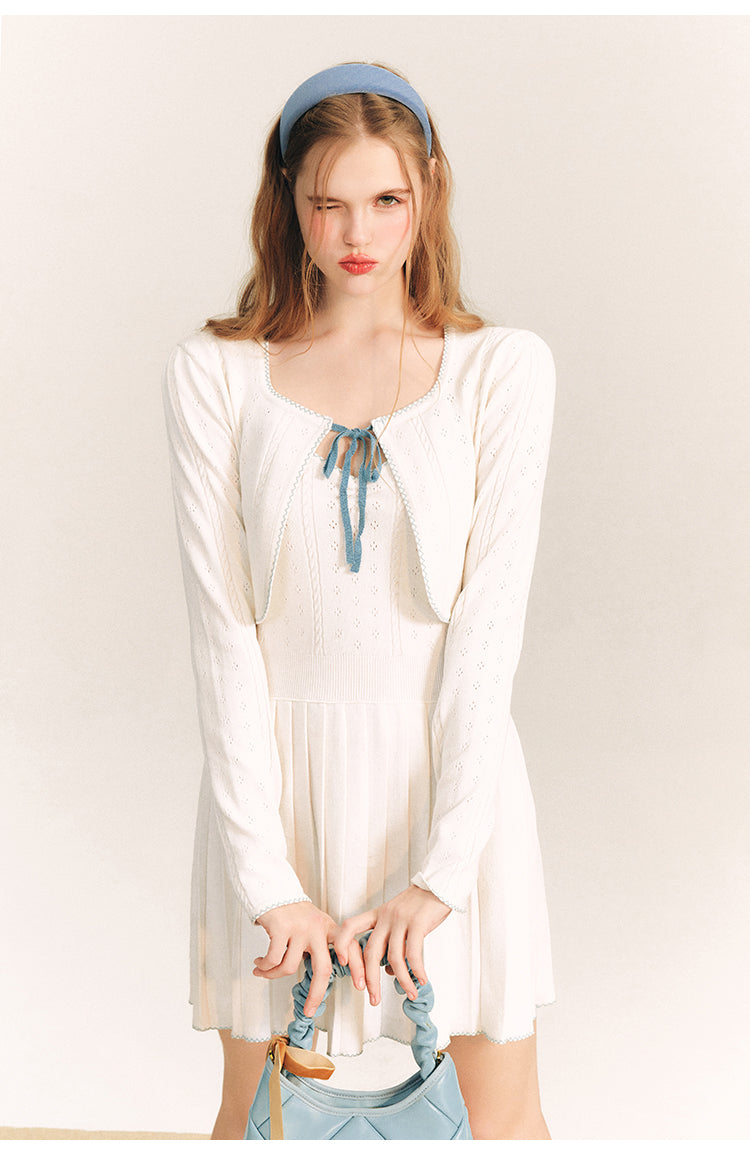 V-neck Tight Short Length Knit One-piece & Knit Long Sleeve Cardigan