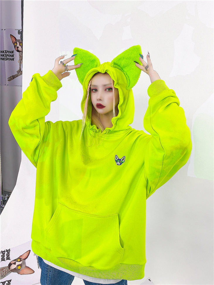 Loose Fit Cat Ear Simple Hoodie