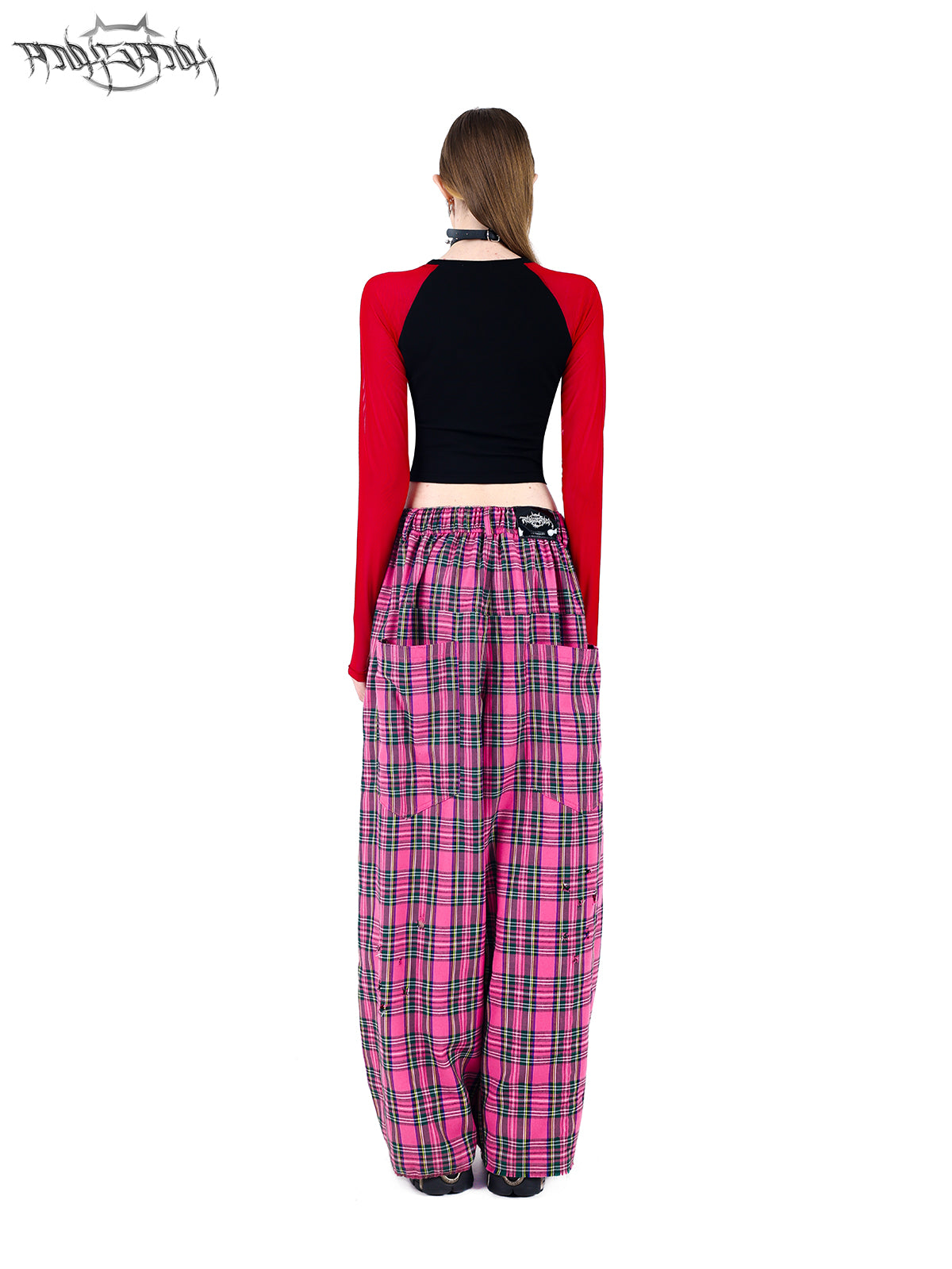 Loose Straight Damaged Plaid Casual Pants