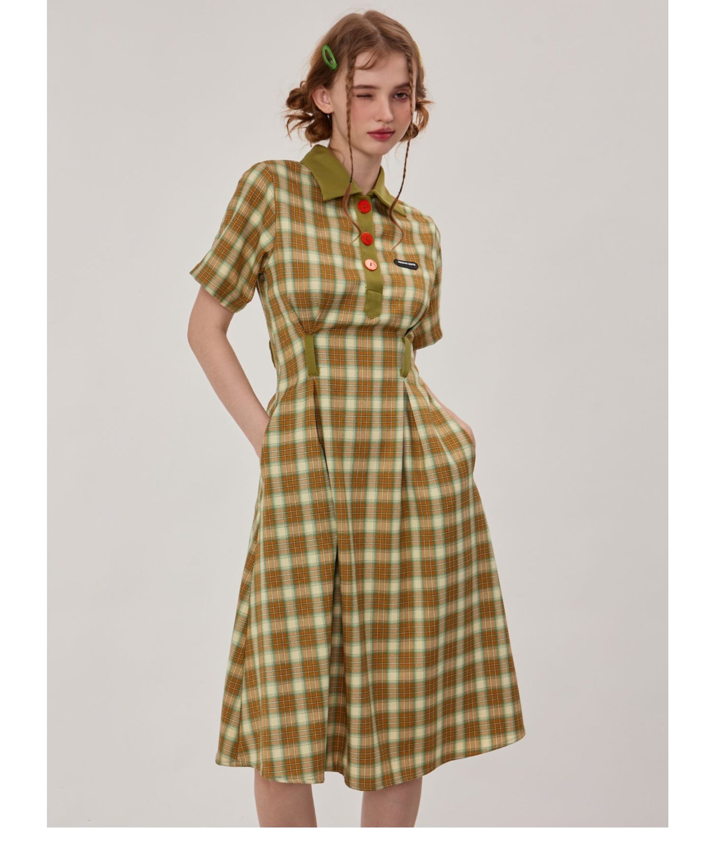 Polo Collar Plaid Dress