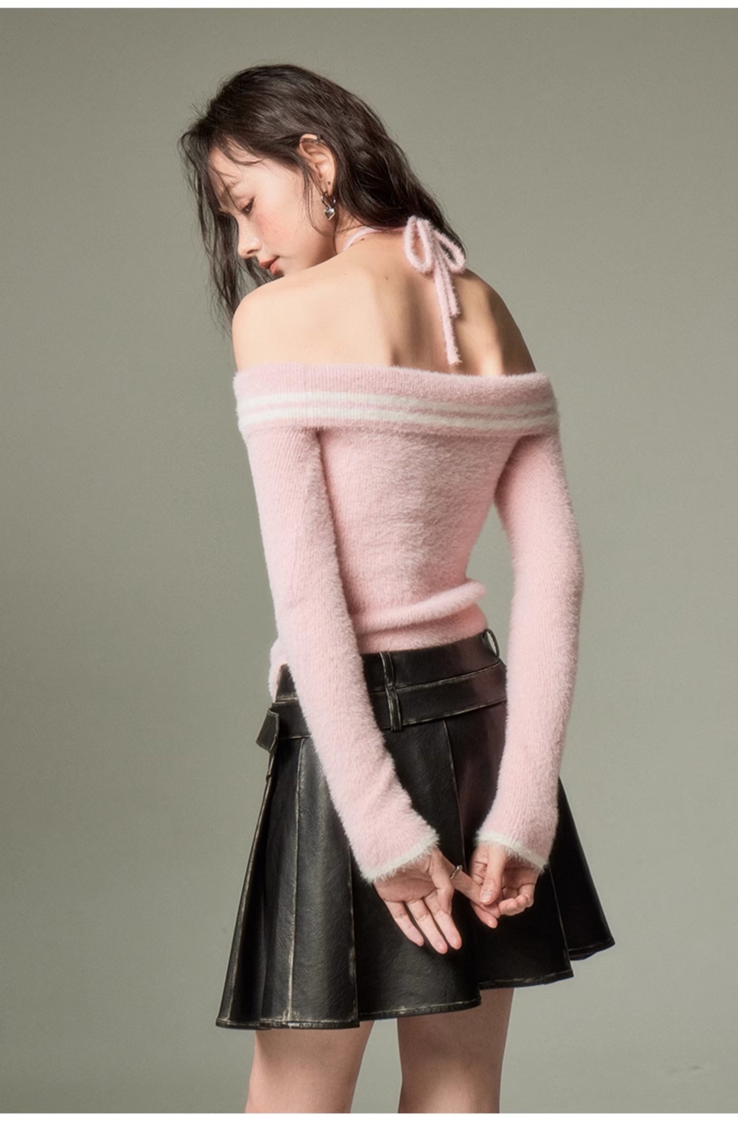 Off-the-shoulder Rose Strap Knit