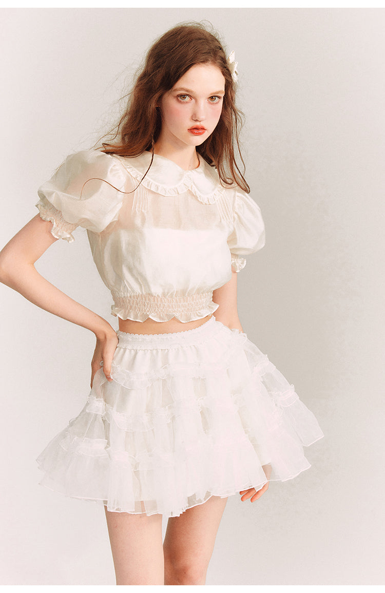 See-through Frilly Short Length Blouse