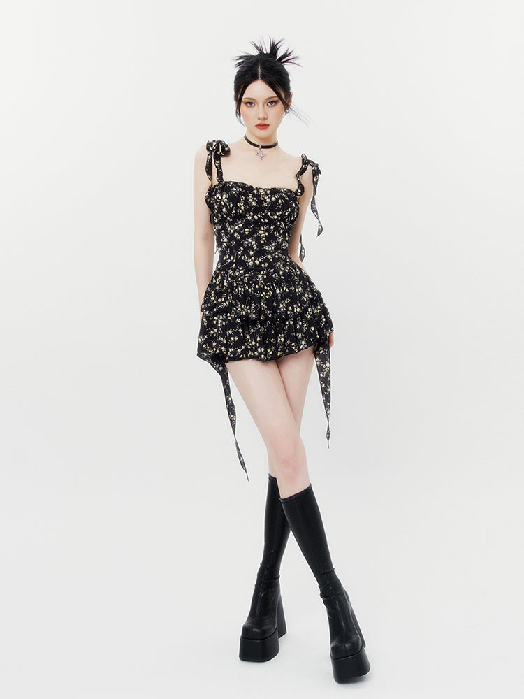 Floral Suspender Dress with Leggings