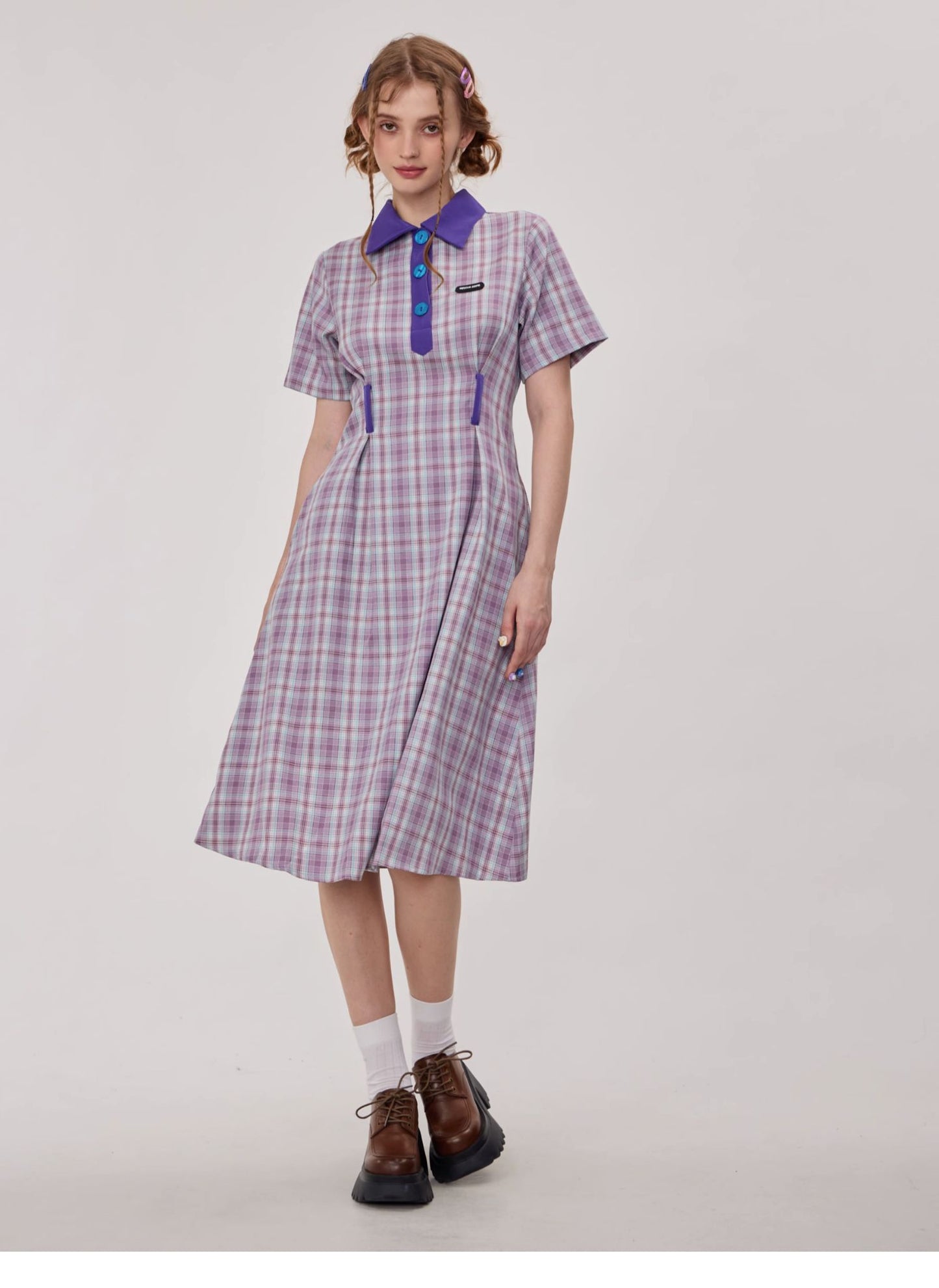 Polo Collar Plaid Dress